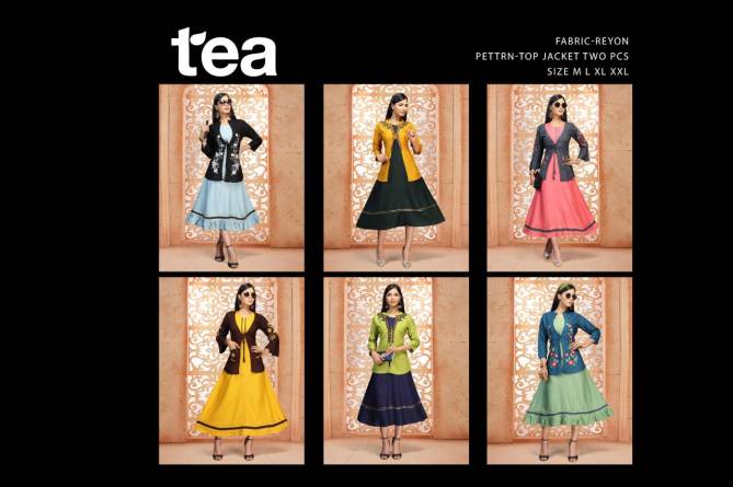 Ft Tea Latest Fancy Designer Casual Wear Rayon Embroidery Work Designer Kurtis Collection

